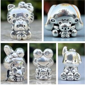 5 Sterling Silver Hello Kitty,My Melody, CINNAMOROLL, Keroppi,Pochacco Charm Set